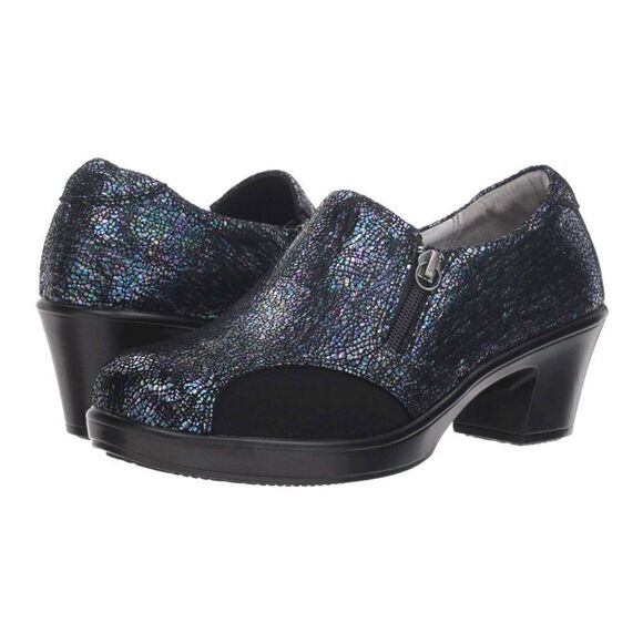 Alegria Hayli Heeled Metallic Bootie Clog